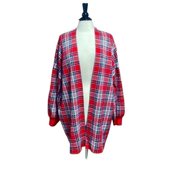 Crown & Ivy Red Plaid Open Front Cardigan Size XL - Picture 1 of 6